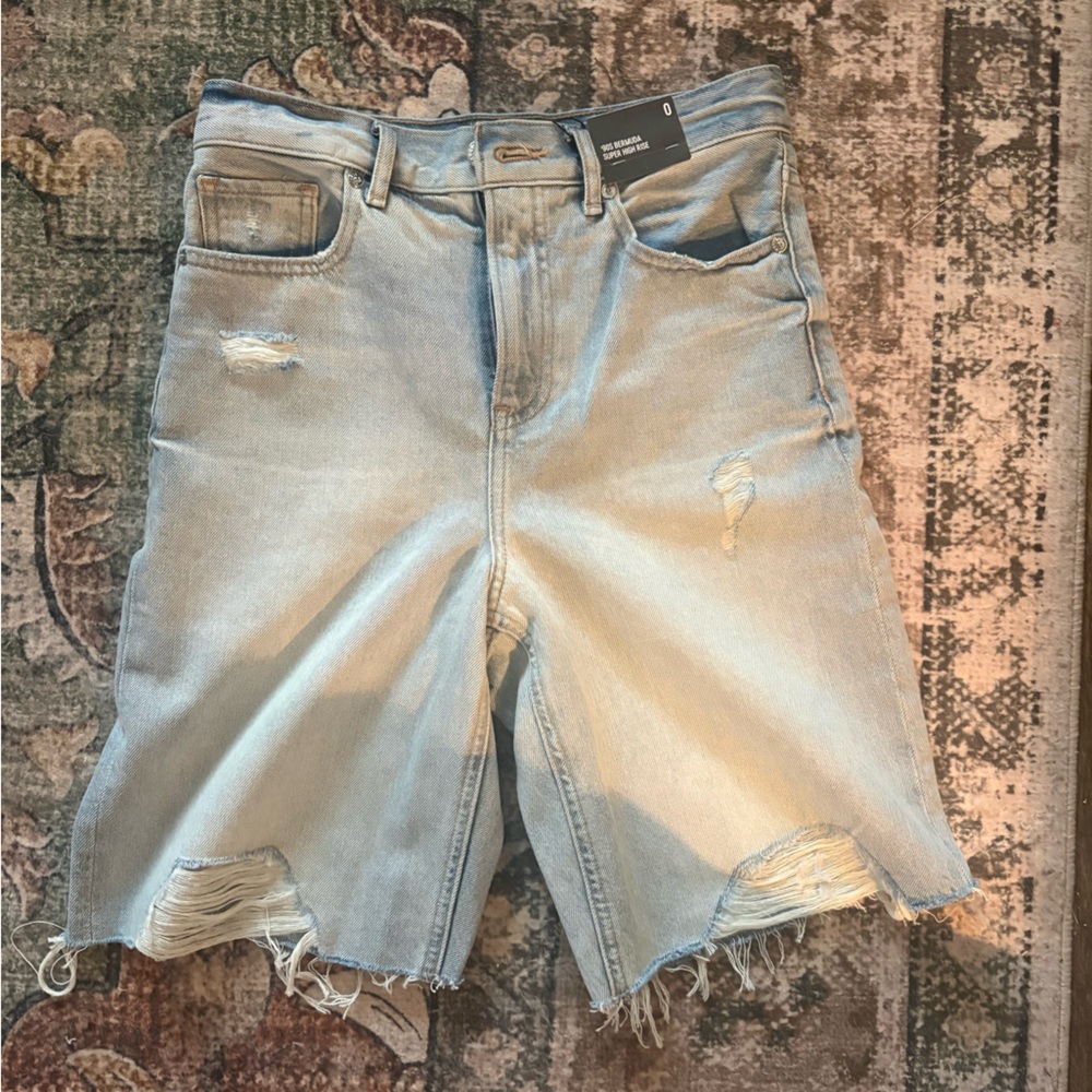 Express Light Blue Frayed Jean Shorts